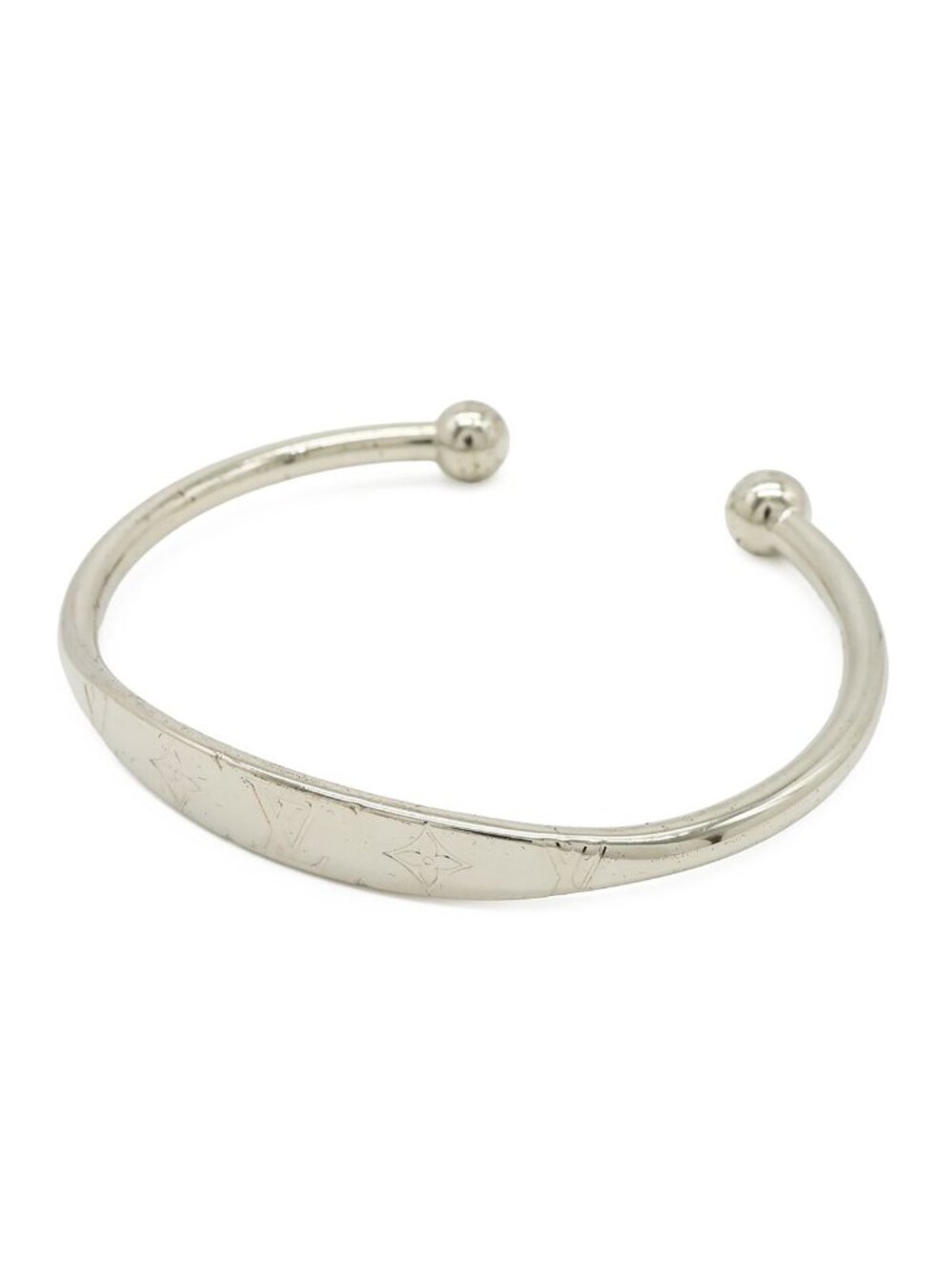 Louis Vuitton Monogram Bracelet Bangle Open Logo Metal Silver